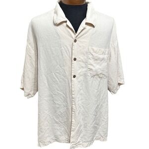 Eagle Dry Goods Button Down Mens 2XL Ivory Silk Striped Palm Tree Camp Shirt